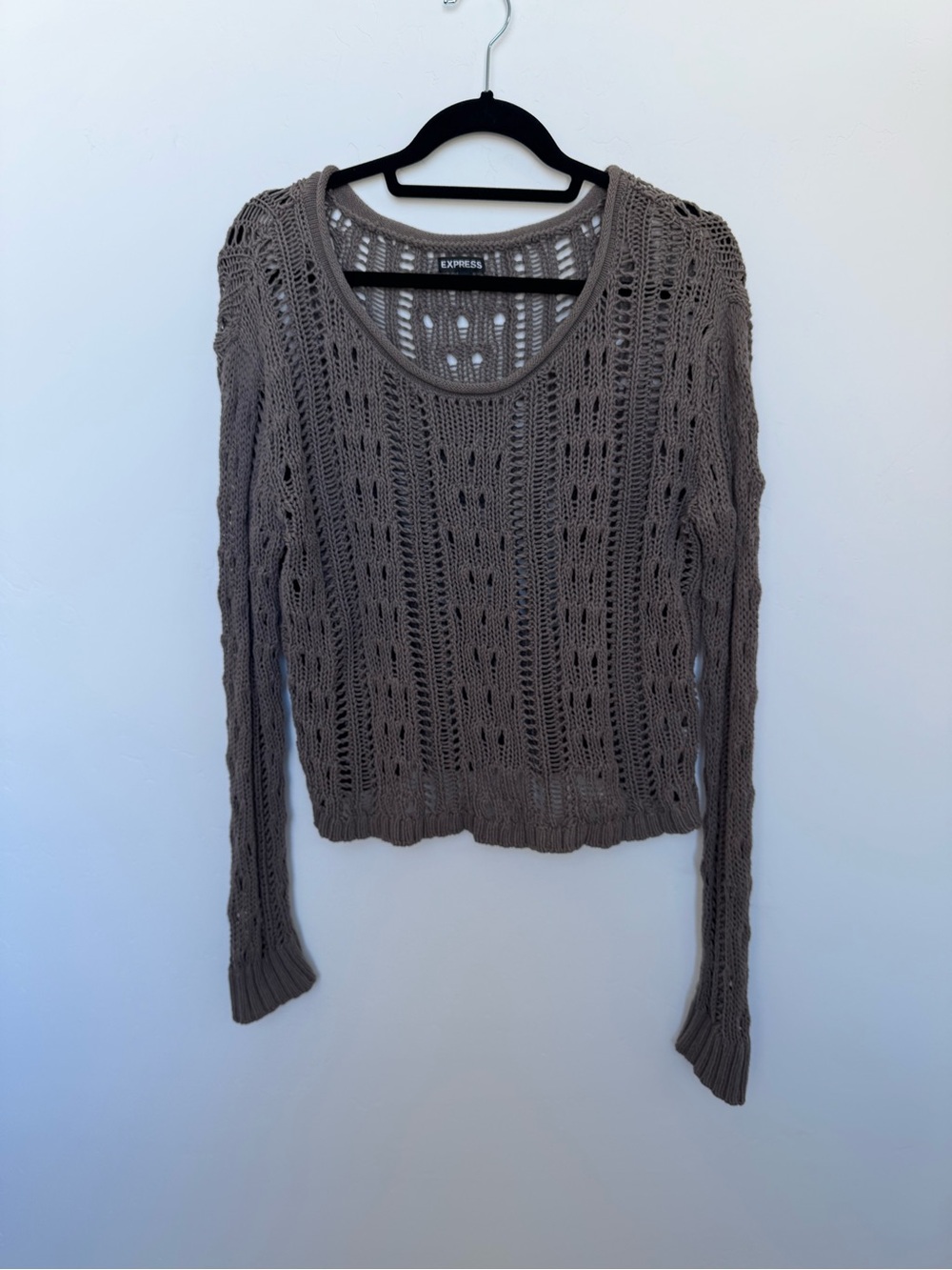 Express Open-Knit Scoop Neck Sweater in Taupe